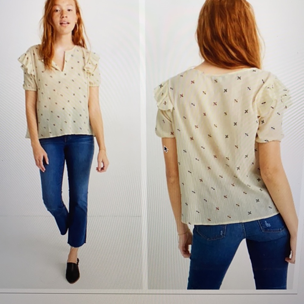 Madewell Embroidered ruffled top size S